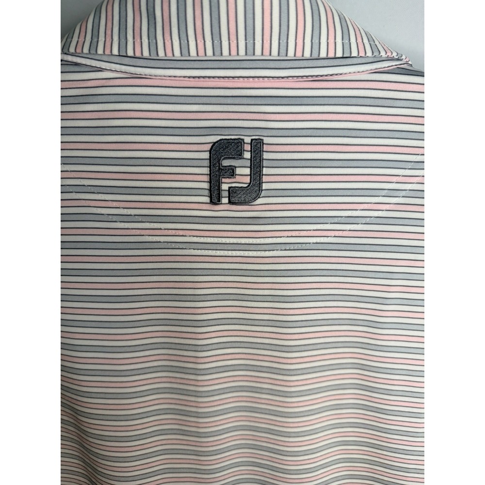 Footjoy Men's Small Pink White Gray Striped Short Sleeve Golf Polo Shirt - Picture 5 of 6